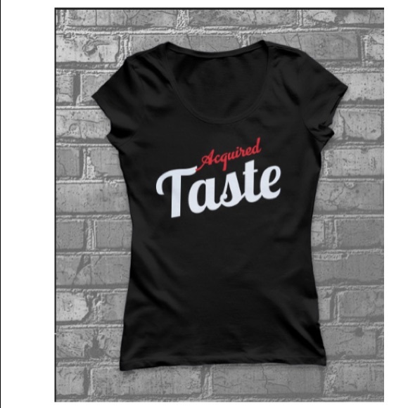 black white and red graphic tee